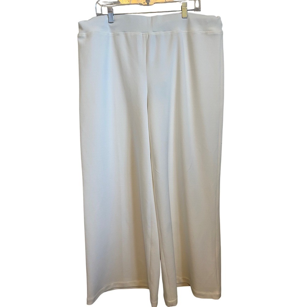 Ming‎ Wang Womens XL White Wide Leg Pants Elastic Waist Polyester Spandex